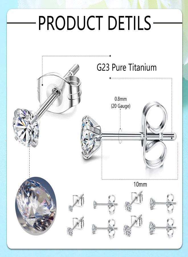 Staligue 4 Pairs Titanium Earrings Studs for Women Men Ball Cubic Zirconia Earrings 2-5mm Hypoallergenic Cartilage Earrings for Sensitive Ears (StyleA:CZ) - Image 2